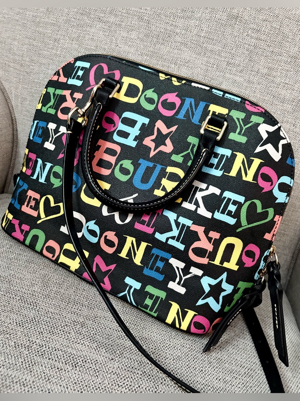 Dooney & Bourke Black Multicolor Zip Zip Satchel Handbag - Picture 3 of 6